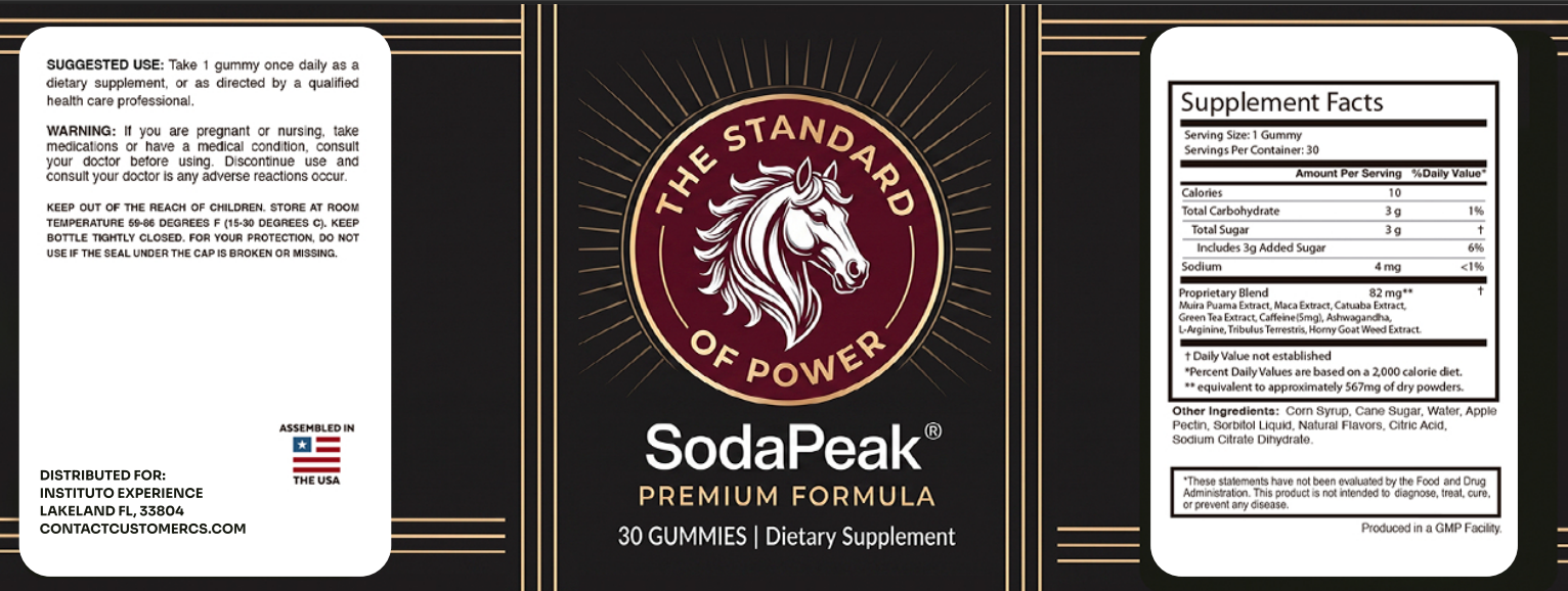 SodaPeak Supplement Facts label: Potato Botanical Extracts, Vitality Blend and Chicory Root Botanical